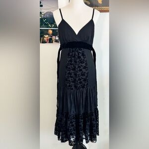 VTG Jonathan Martin Black Silk Blend Velvet Burnout Floral Midi Dress Whimsigoth